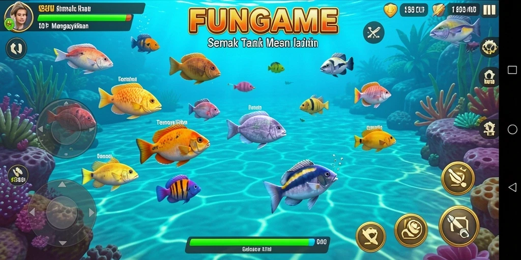 Tampilan seru gameplay FUNGame saat menembak ikan.
