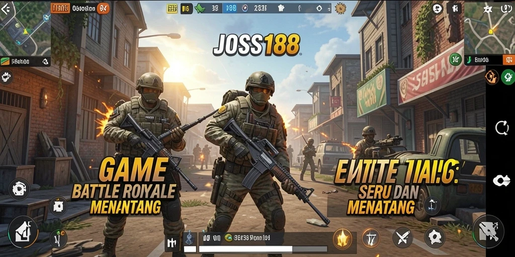 Tangkapan layar utama JOSS188 menampilkan aksi pertempuran seru di arena Battle Royale.