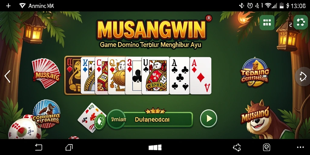 Tangkapan layar utama MUSANGWIN menampilkan gameplay Domino yang seru dan interaktif.